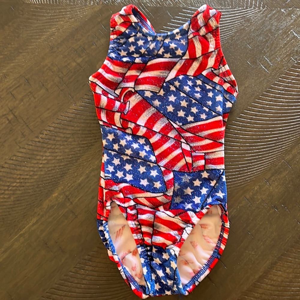MotionWear leotard. Child's XS (2-3). American flag.